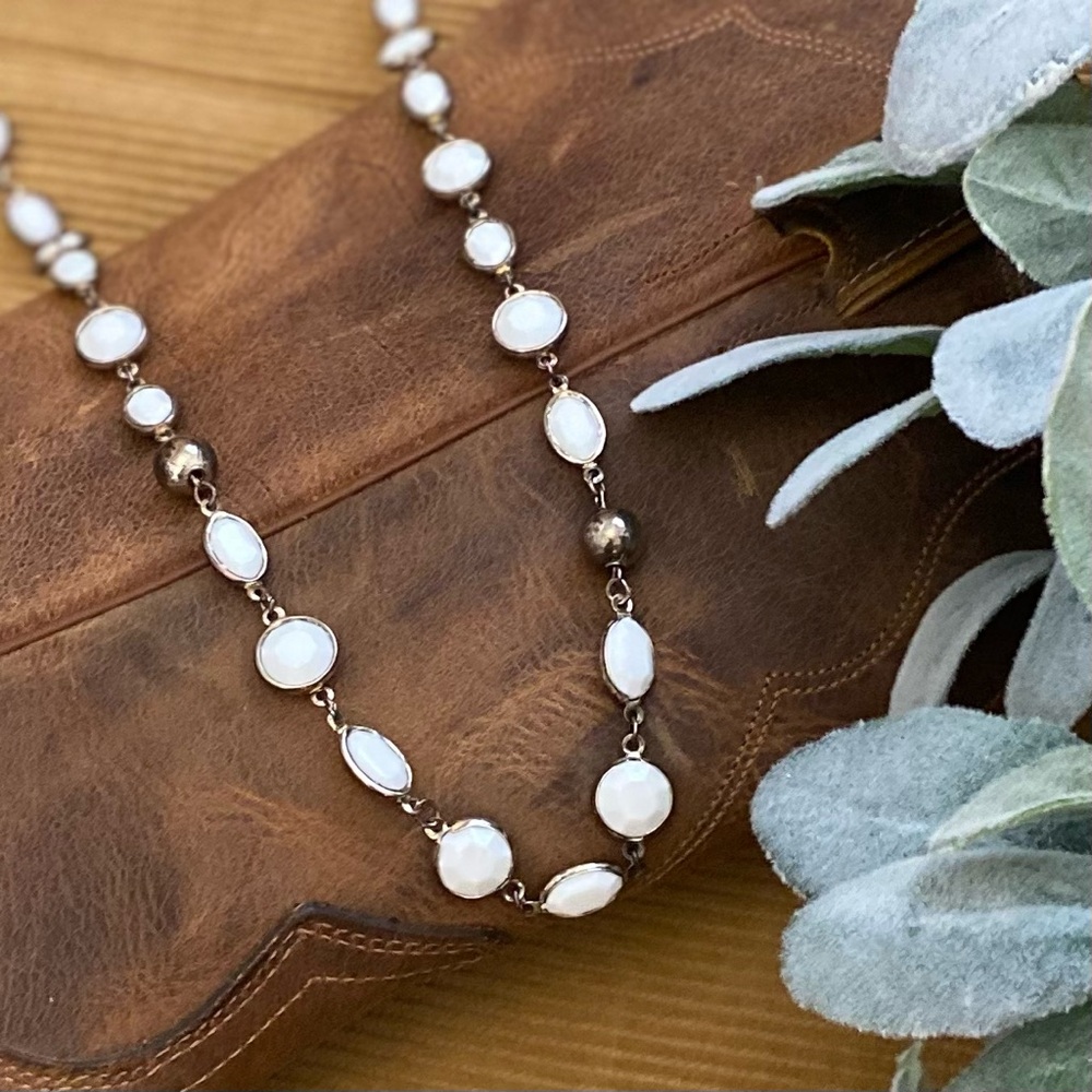 Elegant Silver and White Beaded Necklace